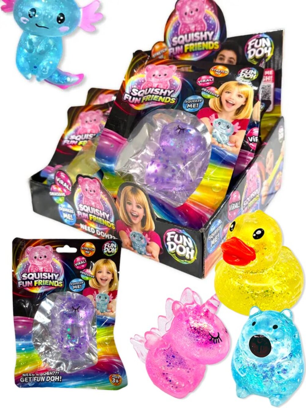Fun Doh Squishy Fun Friends Glitter Sensory Fidget‎ Toy Assorted